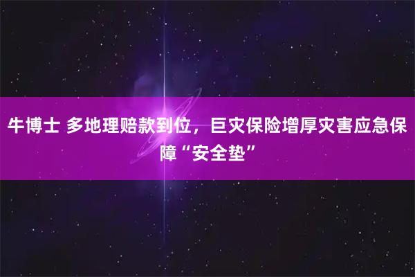 牛博士 多地理赔款到位，巨灾保险增厚灾害应急保障“安全垫”